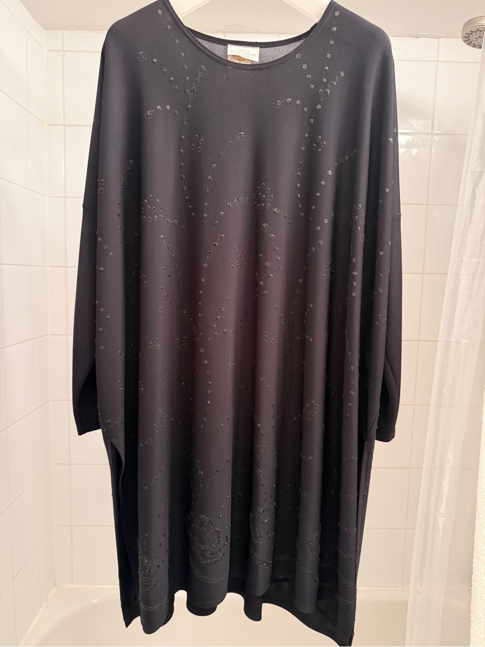 Vintage Linda Lundstrom Long  Sleeve Black Women's Dress with Bead Detailing